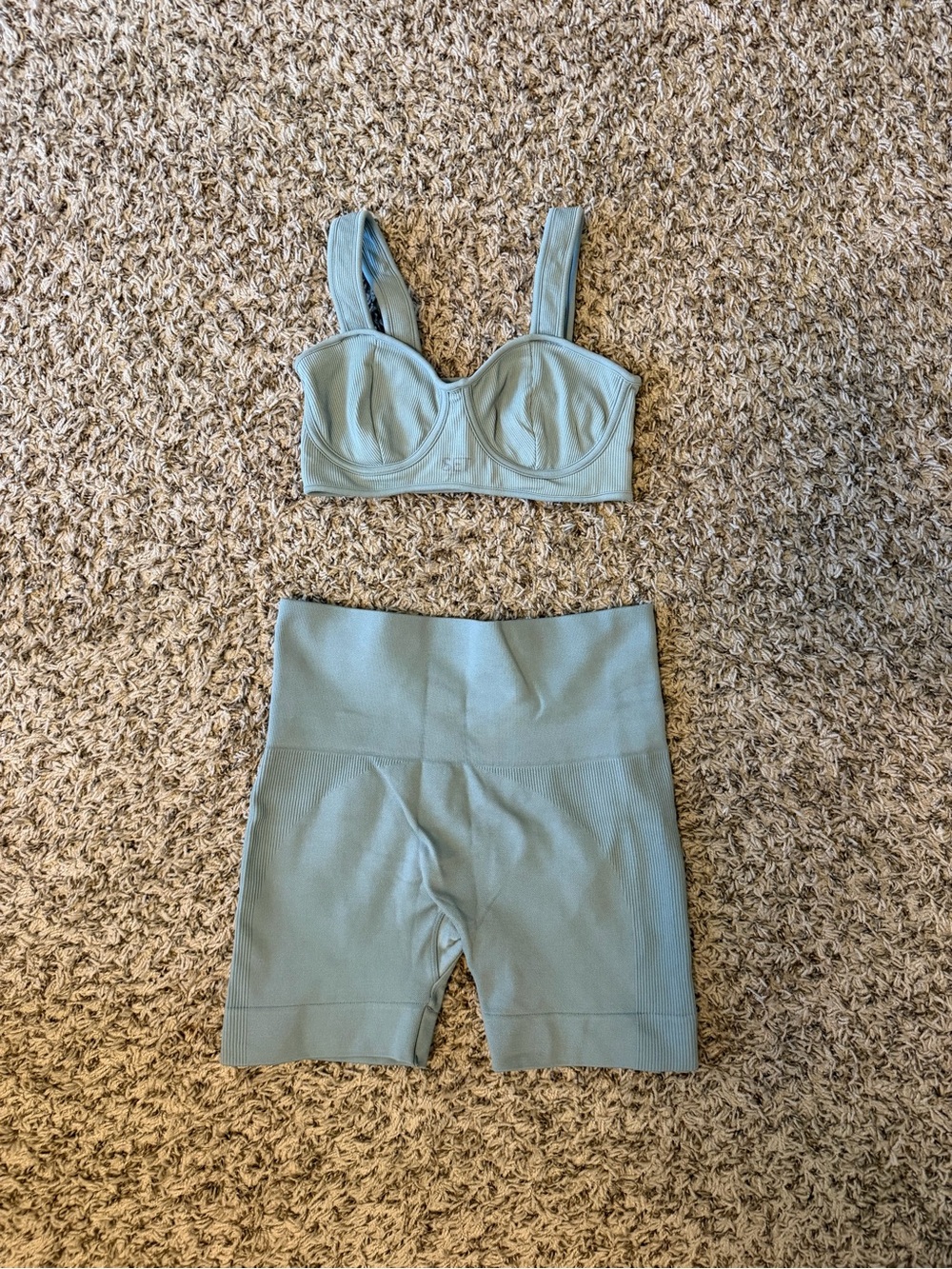 SET Active Sage Green Seamless Sports Bra and High-Waist Bike Shorts